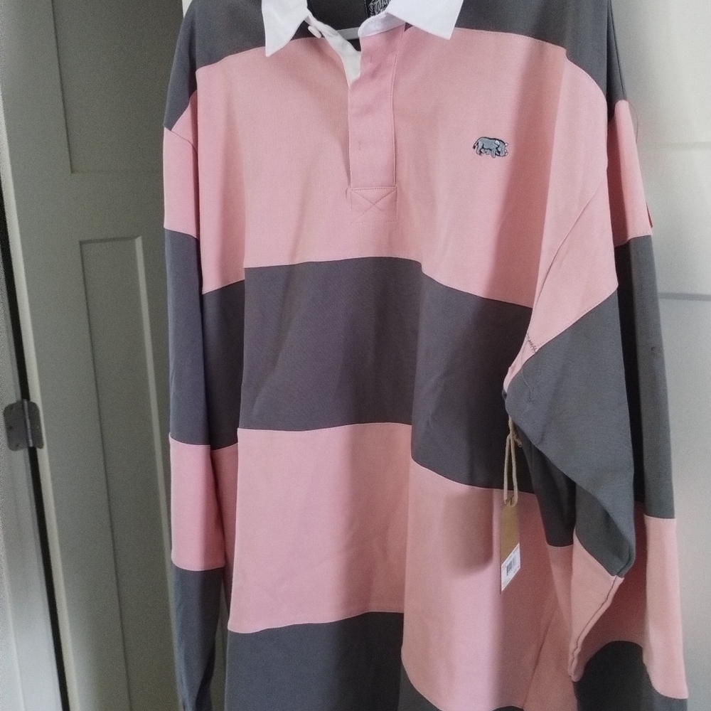 MENS 3XL WARTHOG CLASSIC RUGBY PEACH GRAY STRIPED BNWT